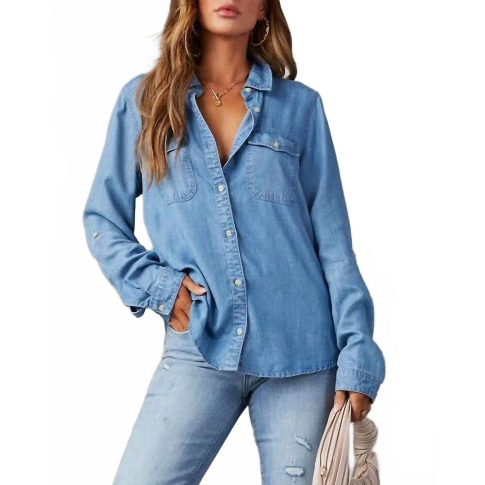 NEW HIDDENBRAND lapel single breasted denim shirt in dark blue